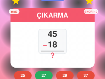 Çıkarma Oyunu - 1. 2. 3. 4. Sınıf Ücretsiz Online Matematik