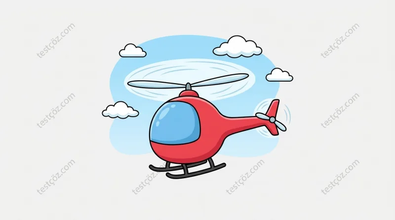 Kırmızı bir helikopter havada uçuyor