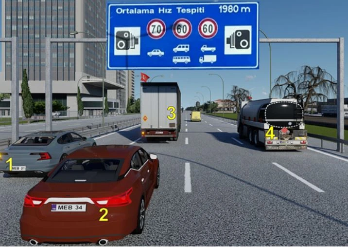 70 km/saat azami hız ile devam araç yol sahnesi