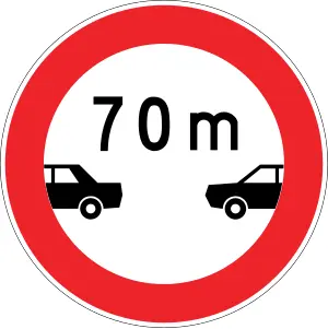 70 metre takip mesafesi trafik işareti — kırmızı daire içinde 70m yazısı