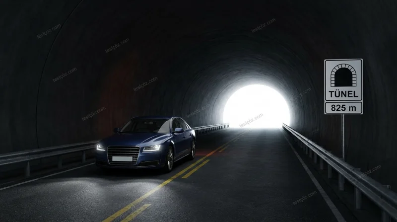 Yeterince aydınlatılmamış tünel girişine giren araç — yol sahnesi diyagramı