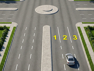 Dönel kavşaktan geriye dönüş yapacak aracın izleyeceği şerit — yol sahnesi (varyant 2)