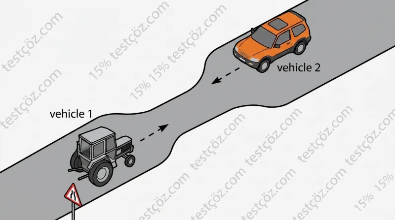 Eğimsiz iki yönlü dar yolda 1 numaralı aracın davranışı — yol sahnesi