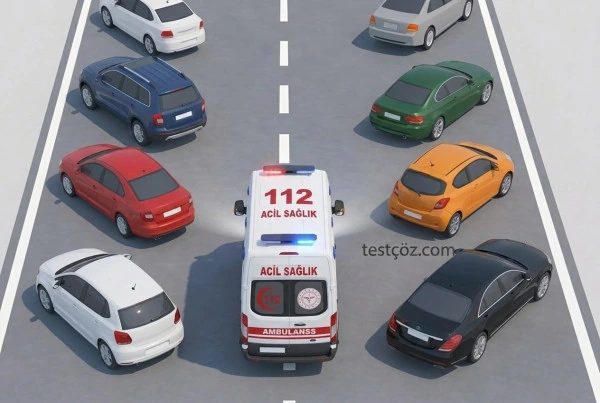 Fermuar sistemiyle 112 Acil Servis aracına yol verme — trafik adabı sahnesi