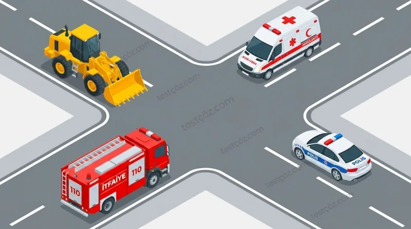 Geçiş üstünlüğüne sahip araçların karşılaşması — yol sahnesi (varyant)
