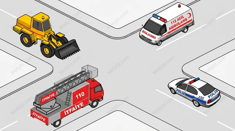 Görev hâlindeki araçların geçiş üstünlüğü sıralaması — yol sahnesi diyagramı