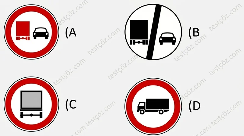 Kamyonlar için öndeki aracı geçme yasağı trafik işareti seçeneği (varyant 3)