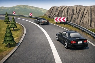 Kara yolu bölümünde sürücülerin doğru davranışı — yol sahnesi diyagramı