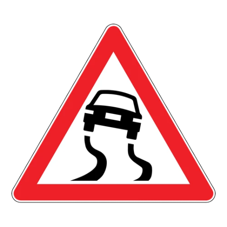 Kaygan yol trafik işareti — bulunduğu yol bölümü (varyant 2)