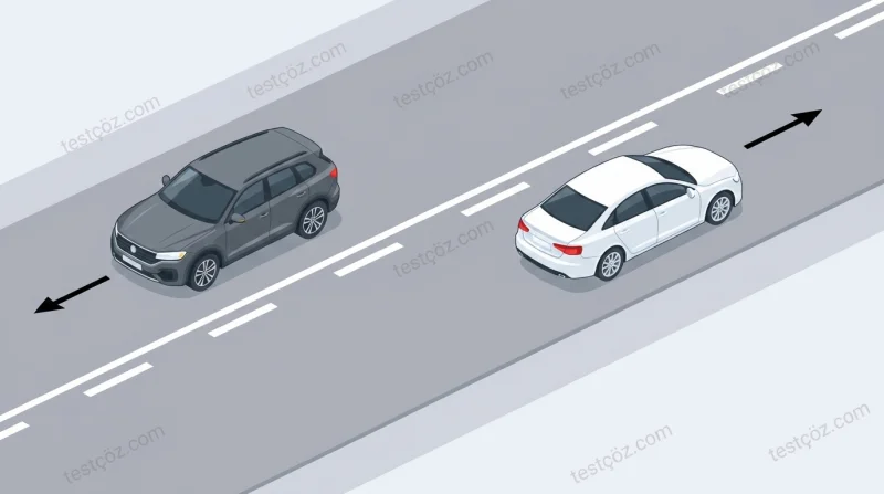 Kara yolunda yan yana çizilmiş kesik ve devamlı yol çizgileri — yatay yol işaretlemesi