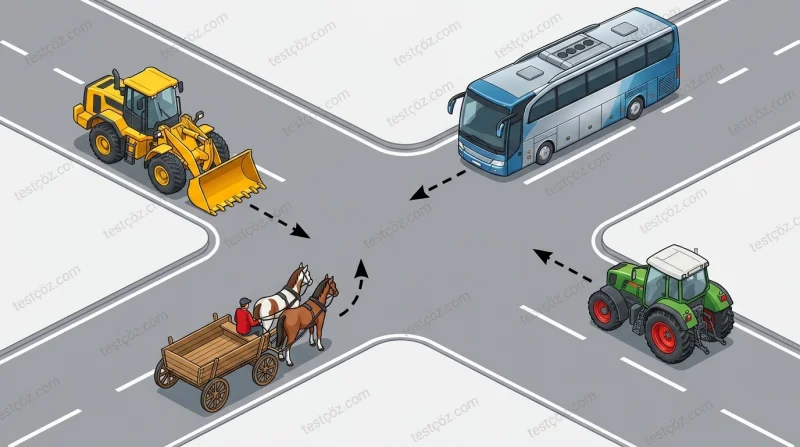 Kontrolsüz kavşakta ilk geçiş hakkı kullanan araç — yol sahnesi (varyant 4)
