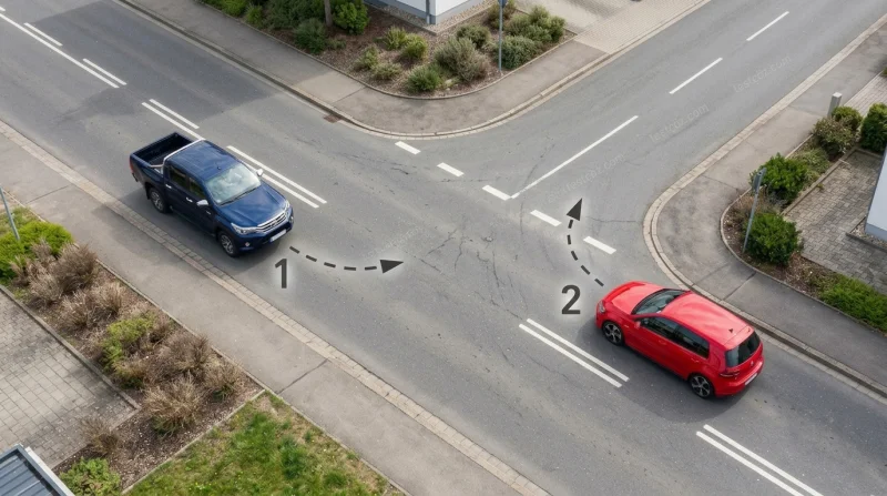 Kontrolsüz kavşakta araçların geçiş hakkı sıralaması yol sahnesi diyagramı