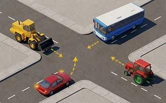 Kontrolsüz kavşakta ilk geçiş hakkı — yol sahnesi diyagramı