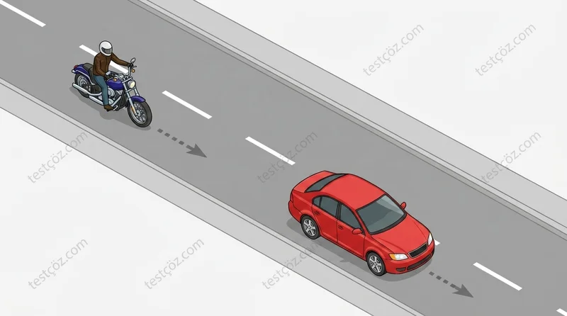 Motosiklet 60 km/saat hızla seyrederken takip mesafesi — yol sahnesi diyagramı