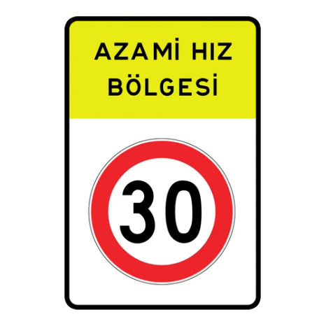Okul bölgesi 30 km/h hız sınırı trafik levhası — sürücüye yavaşla bildirim