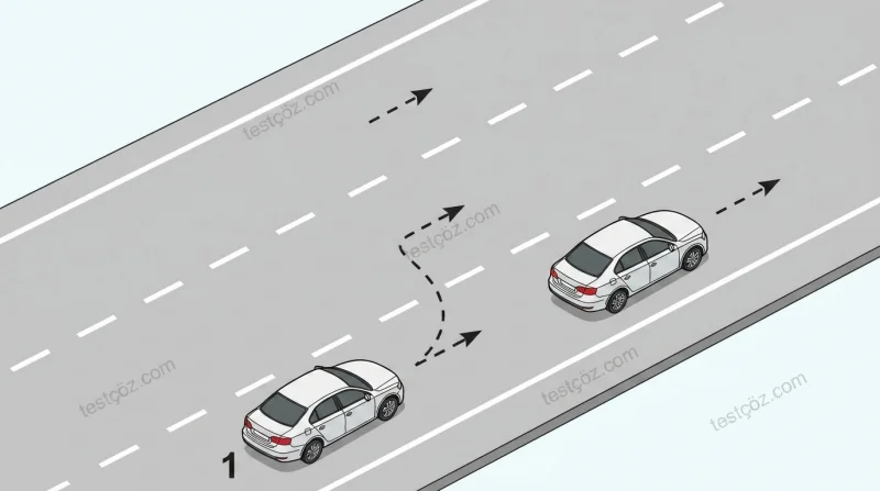 1 numaralı aracın önündeki aracı geçme sırasında yasak davranış — yol sahnesi