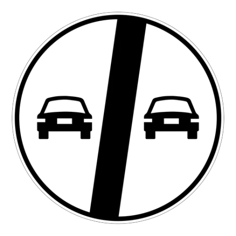 Öndeki taşıtı geçme yasağının sona erdiğini bildiren trafik işareti (varyant 2)
