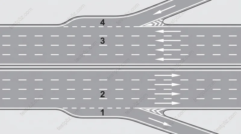 Otoyolda ayrılma (yavaşlama) şeridi — numaralı şerit yol sahnesi