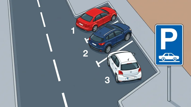 Park etme bilgi işaretine göre yanlış park eden araçlar — yol sahnesi (varyant 2)