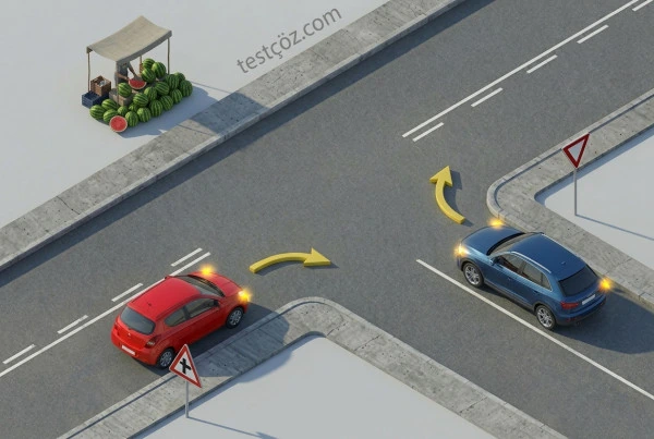Sağa dönüş yapmak isteyen sürücülerin yanlış davranışı — yol sahnesi diyagramı
