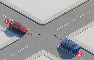 Sola dönüş yapan 1 numaralı araç sürücüsünün zorunlu davranışı — yol sahnesi