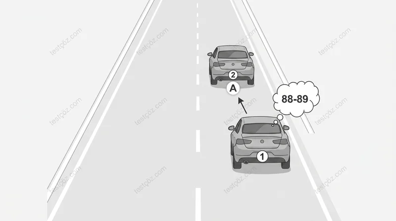 Takip mesafesi saniye sayma kuralı — araç yol sahnesi diyagramı