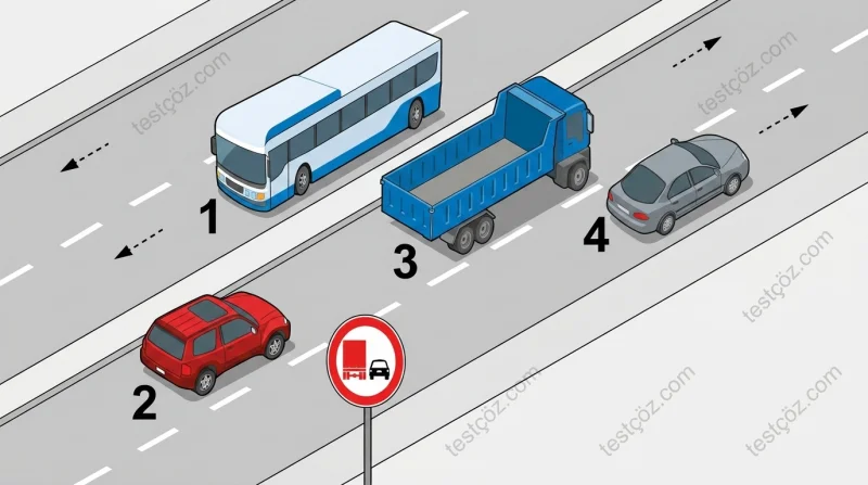 Trafik tanzim işaretine göre geçme yasağına uymayan araçlar — yol sahnesi (varyant 2)