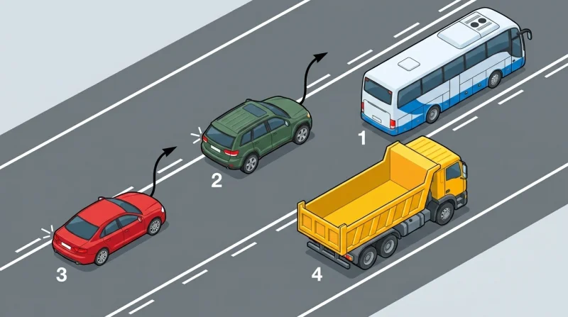 İki yönlü üç şeritli yolda hatalı sollama yapan araç — yol sahnesi