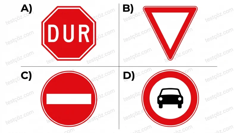 Yanıp sönen kırmızı ışıkla eşdeğer trafik işareti — DUR, yol ver, taşıt yasak seçenekleri