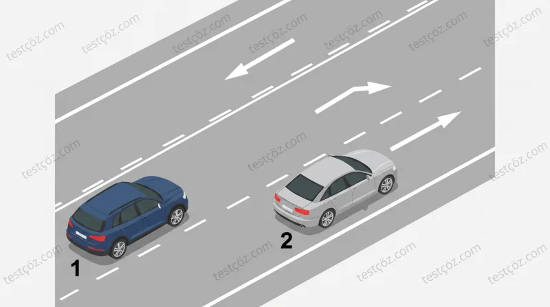 Yatay yol işaretlemelerine göre 1 numaralı araç davranışı — yol sahnesi (varyant 2)