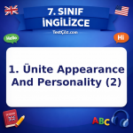 7. Sınıf İngilizce 1. Ünite Appearance And Personality (2) Testi - testçöz.com